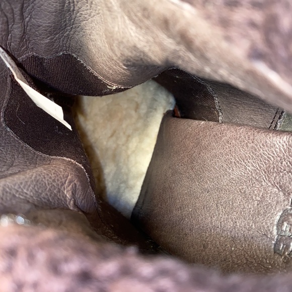 UGG 1008755 Dandylion Tres Brown Leather Sweater Cuff Ankle Boots Women’s 10 - Picture 11 of 12